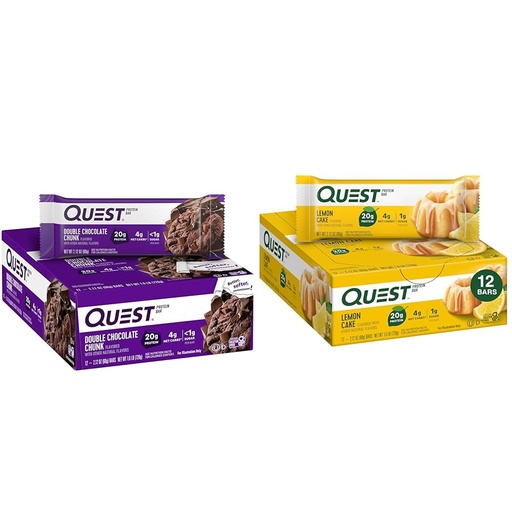[BRSROCYKPMMBAFYU] Quest Nutrition Double Chocolate Chunk Protein Bars, High Protein, Low Carb, Gluten Free & Lemon Cake Protein Bars, High Protein, Low Carb, Gluten Free, 12 Count