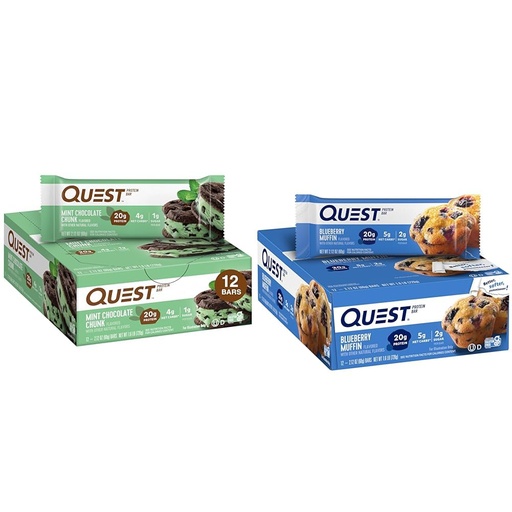 [BRSROCYKPIBBEELA] Quest Nutrition Mint Chocolate Chunk Protein Bars, High Protein, Low Carb, Gluten Free & Blueberry Muffin Protein Bars, High Protein, Low Carb, Gluten Free, 12 count