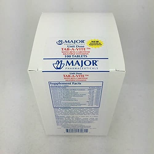[BRSWIZY5B4JQODY3] Major Pharmaceuticals Tab-A-Vite with Beta Carotene Multiple Vitamins 100 Tablets (3 Pack)