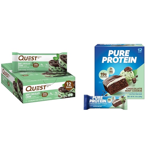 [BRSRAY33CIAWMHQY] Quest Nutrition Mint Chocolate Chunk Protein Bars, 12 Count and Pure Protein Chocolate Mint Cookie Protein Bars, 12 Count Bundle