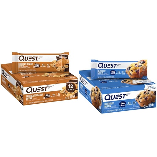 [BRSRAZTYOF5W2DQZ] Quest Chocolate Peanut Butter & Blueberry Muffin Protein Bars, High Protein, Low Carb, Gluten Free, Keto Friendly, 12 Count