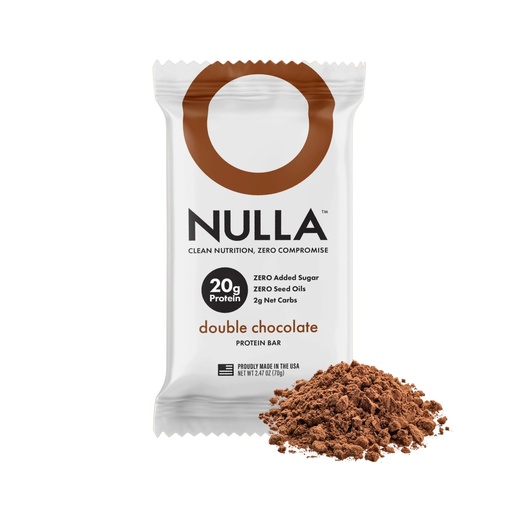 [BRSREZYPCEIGOHIV] Nulla Bar 12 Count Box, NO SEED OILS, 20 grams Protein, 2-3g Net Carbs (Double Chocolate)