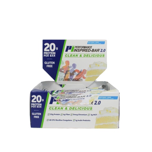 [BRSROCALBF7QGHLB] Performance Inspired Nutrition Protein Bar 2.0 – 20G Protein, 6G Fiber, 3G MCTs, 1 Billion CFU Probiotics – Gluten-Free – Birthday Cake Flavor – 12 Count