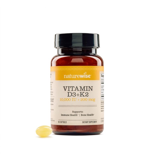 [BRSRABI3CUNAEDIV] NatureWise Vitamin D3 10,000 IU Plus K2 (MK-7) 200 mcg with Organic Extra Virgin Coconut Oil - Supports Calcium Absorption, Bone, Heart & Immune Health - Non-GMO, Soy & Gluten-Free - 90 Softgels