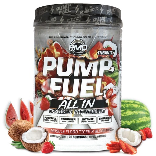 [BRSRAHAHBMJWM2DL] PMD Sports Pump Fuel ALL IN Insanity, Ultimate Pre Workout Powder & Muscle Pump, Maximum Strength Energy, Focus, Endurance & Recovery, Creatine & Beta Alanine - Muscle Flood Tiger’s Blood, 20 Servings