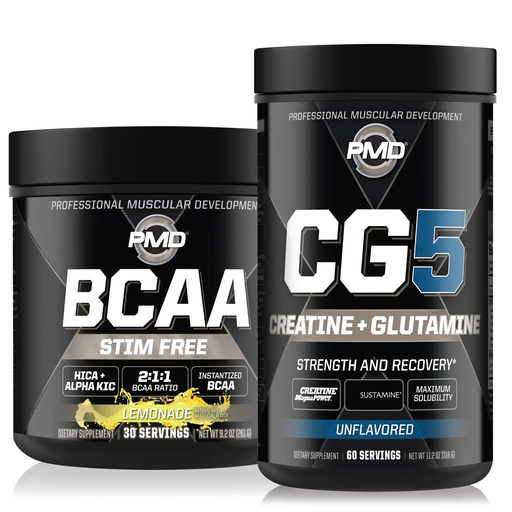 [BRSWYCYCAUHWKD3G] PMD Sports CG5 - Premium Creatine and L-Glutamine Powder (60 Servings) & PMD Sports BCAA Stim Free Amino Acids for Enhanced Recovery - Lemonade (30 Servings)