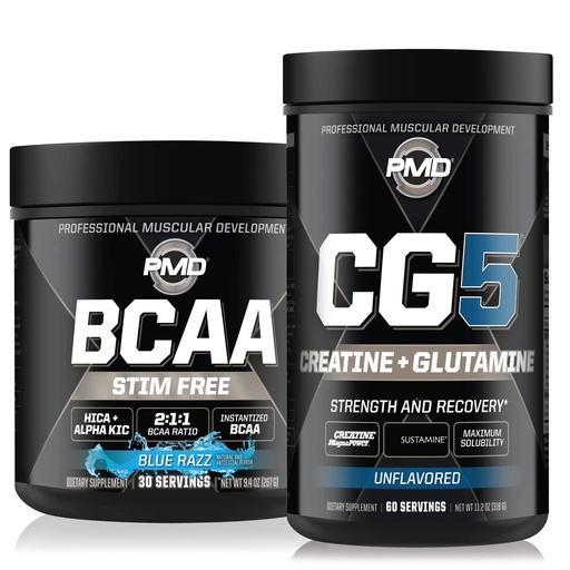 [BRSWYCYCBEMB633B] PMD Sports CG5 - Premium Creatine and L-Glutamine Powder (60 Servings) & PMD Sports BCAA Stim Free Amino Acids for Enhanced Recovery – Blue Razz (30 Servings)
