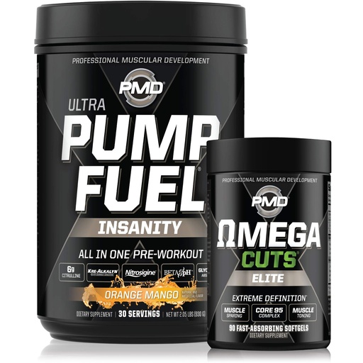[BRSWYFI5DJ4AO235] PMD Sports Sports Ultra Pump Fuel Insanity - Pre Workout - Tropical Orange Mango (30 Servings) Sports Omega Cuts Elite Thermogenic Fat Burner (90 Softgels)