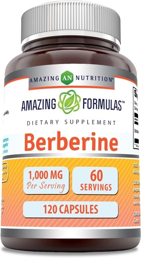 [BRSRMZD5PMFAYA3G] Una fórmula increïble Berberine 1000mmg Per Servint 120 Capules suplementaris, Notify GMO 192 Guten Free  constitutionen USA
