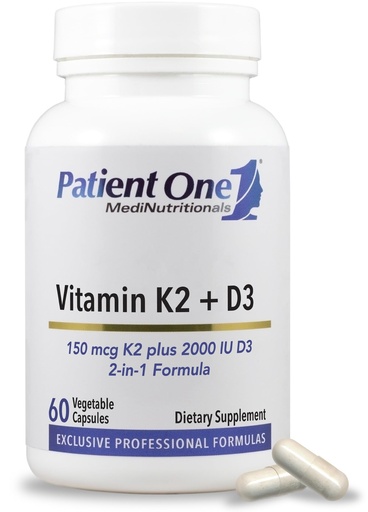 [BRSROCQPOQAQ23D2] Patient One Vitamin K2 and D3 | Supplement to Support Bone and Heart Health* | with 150 mcg K2 (as MK-7) and 2,000 IU D3 | 60 Capsules