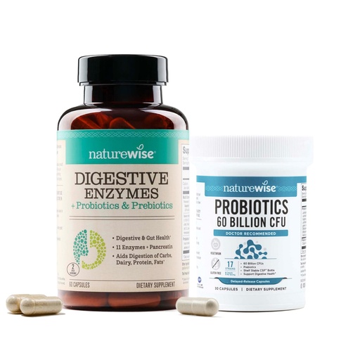 [BRSREFADBF5AYHI2] NatureWise [1 Digestive Enzymes + Probiotics & Prebiotics - 60 Capsules[30-Day Supply] + [1] Probiotics 60 Billion CFU + Organic Prebiotics - 30 Capsules[1-Month Supply]