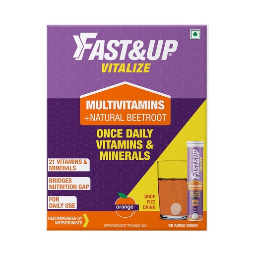 [BRSWG2Q2CV6B62Y2] Fast&Up Vitalize - Immunity Essential Multivitamin For Men & Women (60 Effervescent Tablets, Orange Flavor) - 21 Vital Vitamins & Minerals with Vitamin C, D & Zinc For Daily Health & Immunity