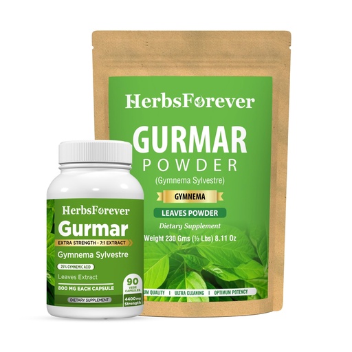 [BRSRMBLQB57G23DD] Herbsforever Gurmar Gymnema Sylvestre Capsules & Powder (Pack of 2) | Natural Herbal Supplement | Non-GMO, Vegan