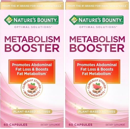 [BRSRACAZOZ6WE3D2] Nature's Bounty Optimal Solutions Metabolism Booster Supplement, Boosts Fat Metabolism, Promotes Abdominal Fat Loss, with Citrus Extracts and Black Ginger, 60 Capsules (Pack of 2)