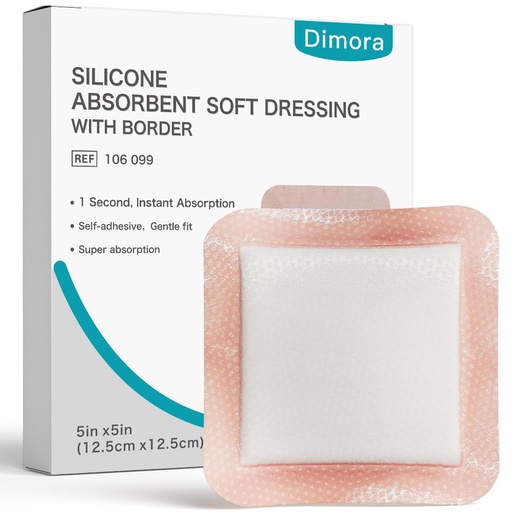 [BRSROAYDDMPQKYD6] Dimora Silicone Super Absorbent Wound Dressings - Gentle Adhesive Bandages with Ultrasorb Polymer,Heavy Exudate Wound Care Pads 5"X 5" 10 Count