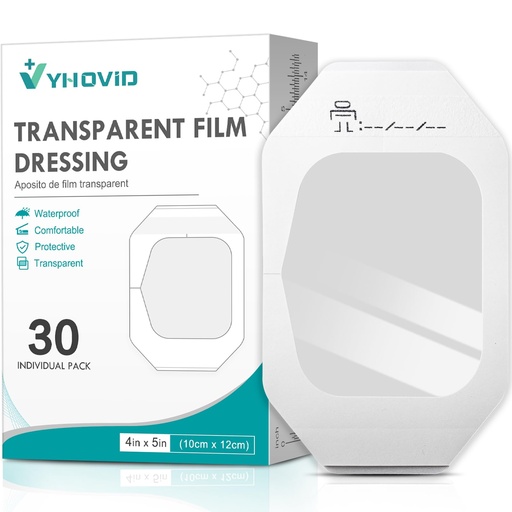 [BRSRAFQPDF6GY3Q7] Transparent Film Dressing 4" x 4.75" Box of 30 - Waterproof Bandages for Swimming, Showering, Wounds, Post Surgical Shower or IV Shield, Tattoo Aftercare Bandage, Scar Therapy, Adhesive Patches