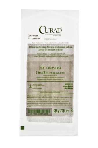 [BRSWIHIEAYJQ4CLM] CURAD Sterile Non-Adherent Oil Emulsion Gauze Dressing, 3" x 8", Perfect fro Wound Care, Pack of 3