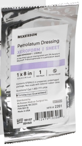 [BRSRMYAPBEHBOA3F] McKesson Xeroform Petrolatum Dressing - Impregnated Gauze Dressings for Burn and Wound Care - 1 in x 8 in, 8 Pack
