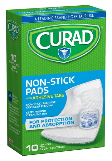 [BRSWIYYOAEGRC2DI] Curad Non-Stick Pads, 2 Inches X 3 Inches with Adhesive Tabs, 10 Count