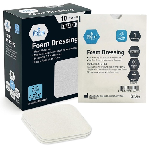 [BRSWGBATCMJQA2TL] MED PRIDE Foam Dressings for Wounds 4x4in Sterile Non-Adhesive Pads Highly Absorbent Waterproof Medical Foam Padding (10 Count (Pack of 1))