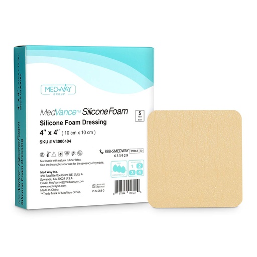 [BRSWG2YOPIOWM2T2] MedVance TM Silicone - Silicone Adhesive Foam Absorbent Dressing, 4"x4", Box of 5 dressings
