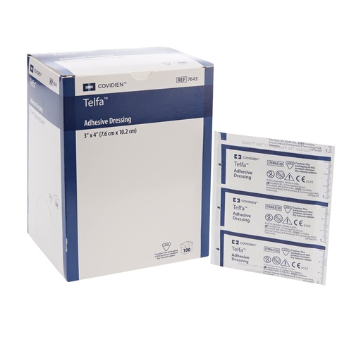 [BRSRGZQ2A4OWECQV] Covidien 7643 Telfa Adhesive Dressing, Sterile 1's Peel-Back Package, 3" x 4" Size, Pack of 100