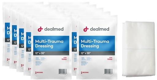 [BRSRMHYHBV5RM3DL] Dealmed 12" x 30" Multi-Trauma Dressing – Sterile Emergency Oversized Pad, Superior Absorbency, Protection and Padding, Wound Care Product for First Aid Kit (Pack of 10)