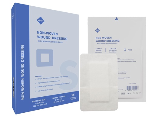 [BRSROBL7BNYBE2T6] Sterile Non Woven Island Wound Dressing 4 X 6 inch,Extra Large Cover with Adhesive Bordered Gauze Pads,Breathable and High Absorbent Non-Stick Center pad,Latex Free, 15 Individually Pack