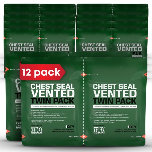 [BRSRE2QPOENQ4ALL] Vented Chest Seal with Quick Tear – 6.6” Occlusive Adhesive Dressing for Open Chest Wounds – Medical-Grade Hydrogel Adhesive for Trauma Kits – 12-Pack (24-Counts)
