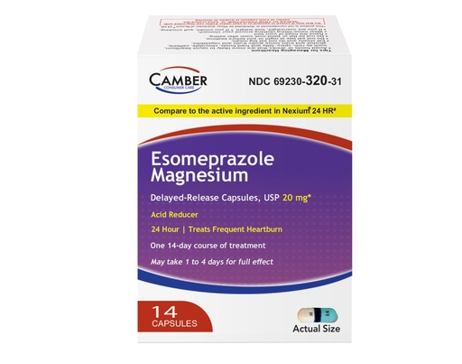 [BRSREED4C4FBODLX] Camber Esomeprazole Magnesium USP 20mg, Delayed Release Capsules, Treats Frequent Heartburn (14 Count)