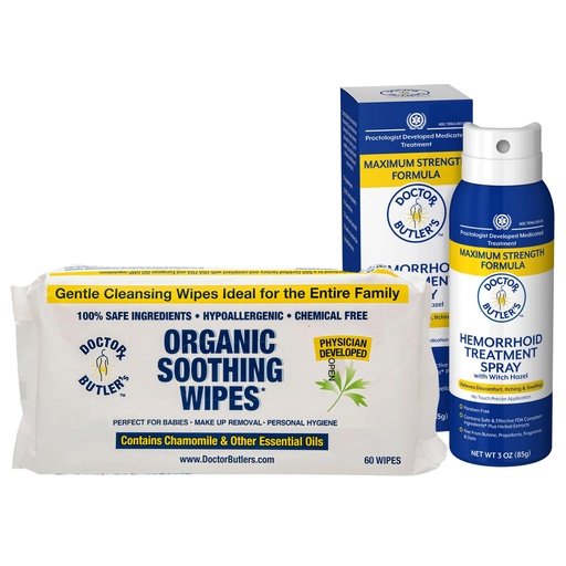 [BRSWYZYPOJ5A2FLJ] Doctor Butler's Natural Wipes with Hemorrhoid Spray Medicated Treatment Bundle, Hemorrhoid Treatment to Helps with Itch Relief and Swelling