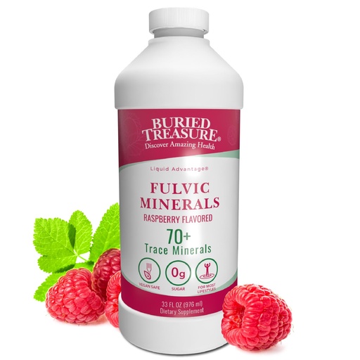 [BRSW22YLCMPWCAL5] Buried Treasure Fulvic Mineral Complex - 32oz, Natural Raspberry Flavor with Over 70 Plant Derived Minerals Non-GMO Electrolyte Replacement Vegetarian Safe Daily Essential and Trace Minerals