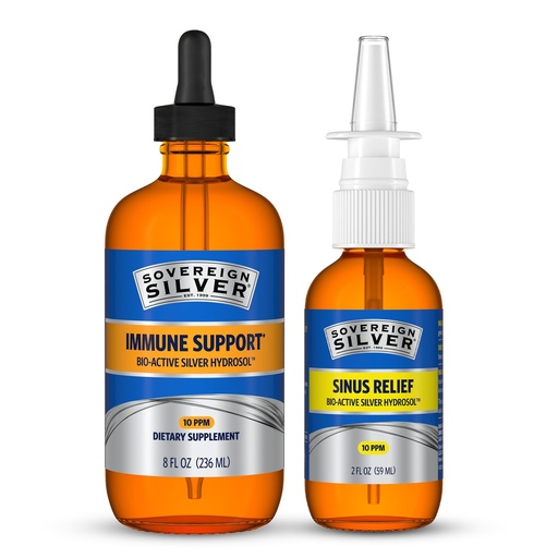 [BRSRGHY3AR7WYDQ6] Sovereign Silver Immune Support + Natural Nasal Spray Bundle, Colloidal Silver Bio-Active Hydrosol 10 PPM, 8 Fl Oz Immune Support with Liquid Dropper & 2 Fl Oz Sinus Care Combo Pack