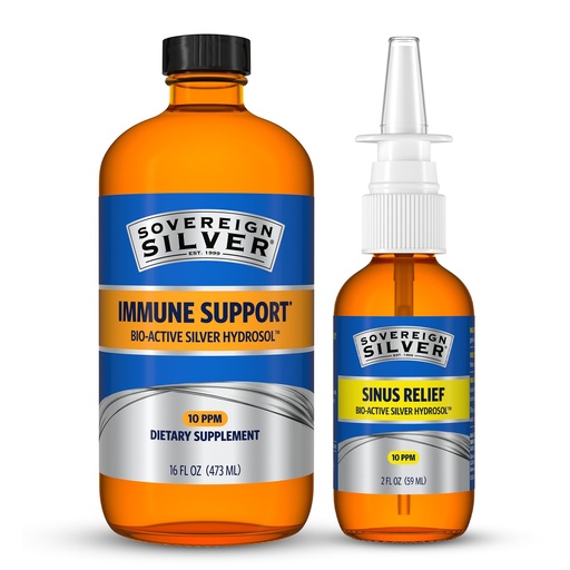 [BRSRGHY5OZ7BM23A] Sovereign Silver Immune Support + Natural Nasal Spray Bundle, Colloidal Silver Bio-Active Hydrosol 10 PPM, 16 Fl Oz Immune Support & 2 Fl Oz Sinus Care Combo Pack