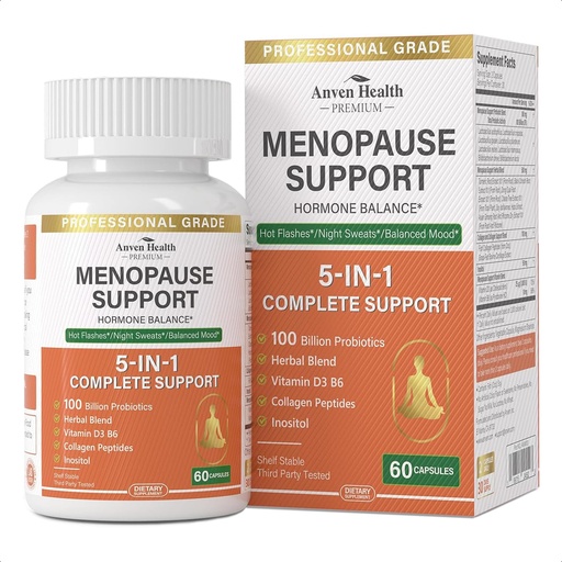 [BRSRAEI7CADWKADO] Menopause Supplements for Women, Vitamin D3 & B6, Menopause Relief Probiotics Supports Hot Flashes, Night Sweats, Bloating & Gut Health with Black Cohosh, Herbs, Collagen | 60 Veggie Caps