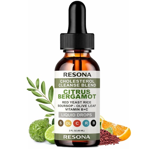 [BRSREAI2BMPBYFA4] RESONA Red Yeast Rice Drops - High Absorption Cholesterol Support Blend with Citrus Bergamot, Olive Leaf & Soursop - Natural, Non-GMO, Vegan - 2 fl oz (1)