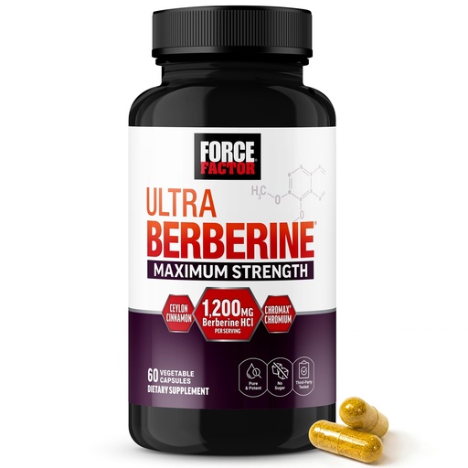 [BRSRGBQ6BEIWGGQ6] Force Factor Ultra Berberine Maximum Strength, 1200mg Berberine HCl with Ceylon Cinnamon & Chromax Chromium to Support Fat Loss, Metabolism & Weight Management, 60 Capsules