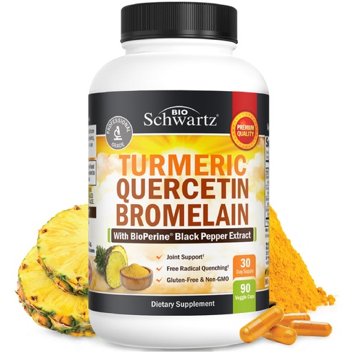 [BRSROZIPOEOR4FI2] Turmeric Quercetin with Bromelain Supplement - Natural Extra Strength Immune and Joint Support with BioPerine Black Pepper for Max Absorption - Organic Tumeric Bromelain Supplement Vegan Safe, Non-GMO