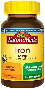 [BRSROHT4BZ7G2A33] Nature Made Iron 65 mg 365 Tablets (325 mg Ferrous Sulfate), Dietary Supplement for Red Blood Cell Support, 365 Tablets, 365 Day Supply- Bundled with nalkotSupliments Guide