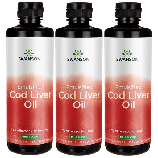 [BRSWGFD3BUCGYYL7] Swanson Emulsified Cod Liver Oil - Mint Flavor 16 fl oz Liq (3 Pack)