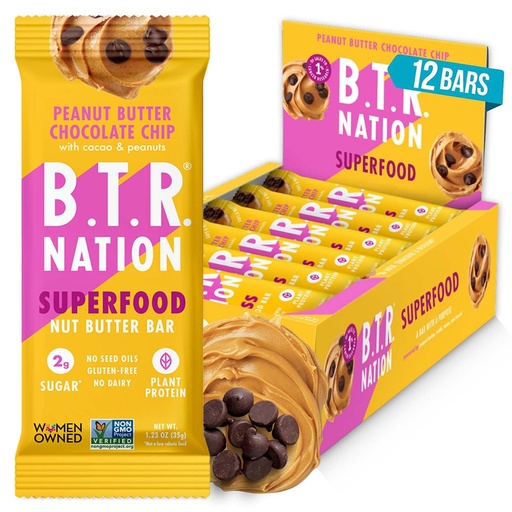 [BRSRAFIQOV7Q2GQ2] B.T.R. Nation Vegan Keto Superfood Protein Bars - Peanut Butter Chocolate Chip BLISS | (12) Bars | Low Carb, Plant Based, Gluten Free, Free of Sugar Alcohols & Boosted with Powerful Superfoods!