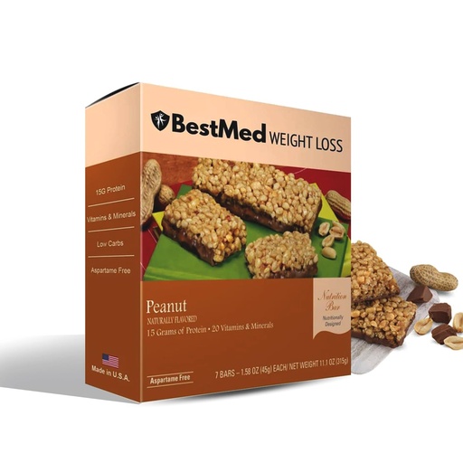 [BRSRABT5CMJQ43D4] BestMed - High Protein Nutrition Bar - Low-Carb, 15g Protein, Low Sugar, High Fiber, Low Calorie, Meal Replacement Bar (Peanut, 1 Box - 7 Count)