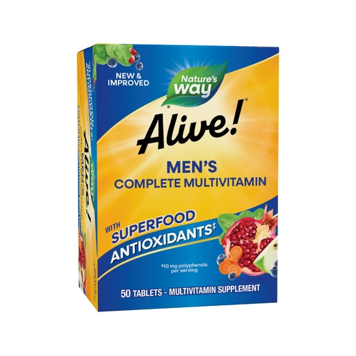 [BRSWYHQDBF6AOA3B] Nature's Way Alive! Men's Complete Multivitamin, Supports Energy Metabolism & Muscle Function*, B-Vitamins, Superfood Antioxidants**, Gluten-Free, 50 Tablets (Packaging May Vary)