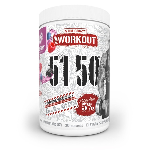 [BRSREEI5CUNAGDTB] 5% Nutrition Rich Piana 5150 High Stim Pre-Workout Powder | Extreme Energy, Focus, Pumps & Endurance | 400 mg Caffeine, Citrulline, Beta Alanine, N-Acetyl L-Tyrosine | 30 Srvgs (Wildberry)