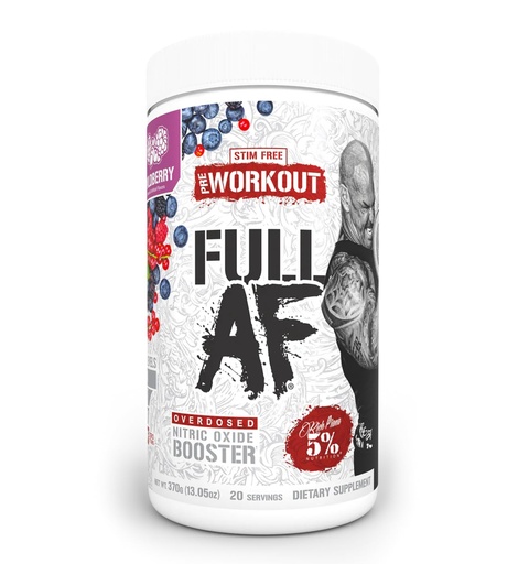 [BRSRAGDYAEMQAFA7] 5% Nutrition FullAF Pre-Workout | Stim-Free with Massive Pumps | L-Citrulline, L-Taurine, Nitrosigine, GlycerSize | 13.05 oz (Wildberry)
