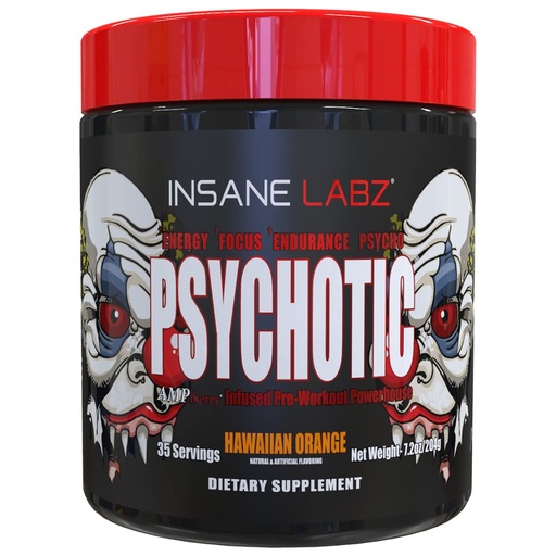[BRSW2HAFAAOWMHTH] Insane Labz Psychotic, High Stimulant Pre Workout Powder, Extreme Lasting Energy, Focus and Endurance with Beta Alanine, Creatine Monohydrate DMAE, 35 Srvgs (Hawaiian Orange)