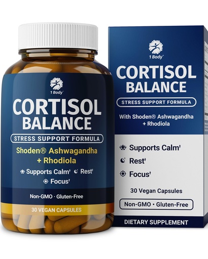 [BRSRGZD2A55GGETJ] 1 Body Cortisol Support for Women & Men – Ashwagandha, Phosphatidylserine & Saffron – Stress Relief, Calm Mood, Balanced Energy & Sleep Support – Vegan