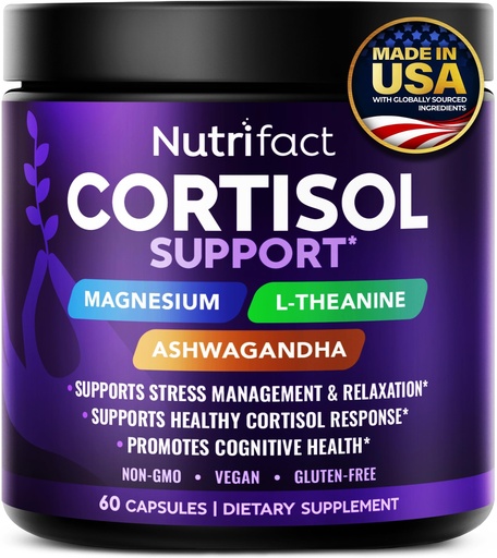 [BRSREADRA4CR62TF] Cortisol Supplements for Women & Men – Cortisol Reducer with Ashwagandha, Magnesium, L-Theanine & Vitamin B Complex – Stress Relief, Vegan, Non-GMO, Made in USA – 60 Capsules
