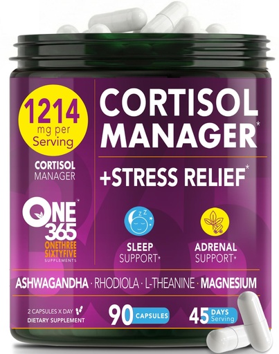 [BRSREGQ6CMFAIA3B] Cortisol Manager – Adrenal Support Supplement for Women & Men – Natural Stress Relief, Calm & Sleep Support – Cortisol Reducer with Ashwagandha, Magnesium, L-Theanine & Rhodiola – 90 Vegan Capsules