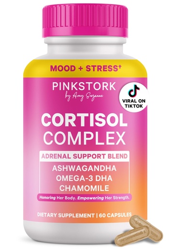 [BRSREYD3PMMGAYA7] Pink Stork Cortisol Supplements for Women - Adaptogenic Adrenal Support & Stress Manager with Organic Ashwagandha, Omega 3, Saffron, Multivitamins - Mood & Hormone Balance - 60 Count